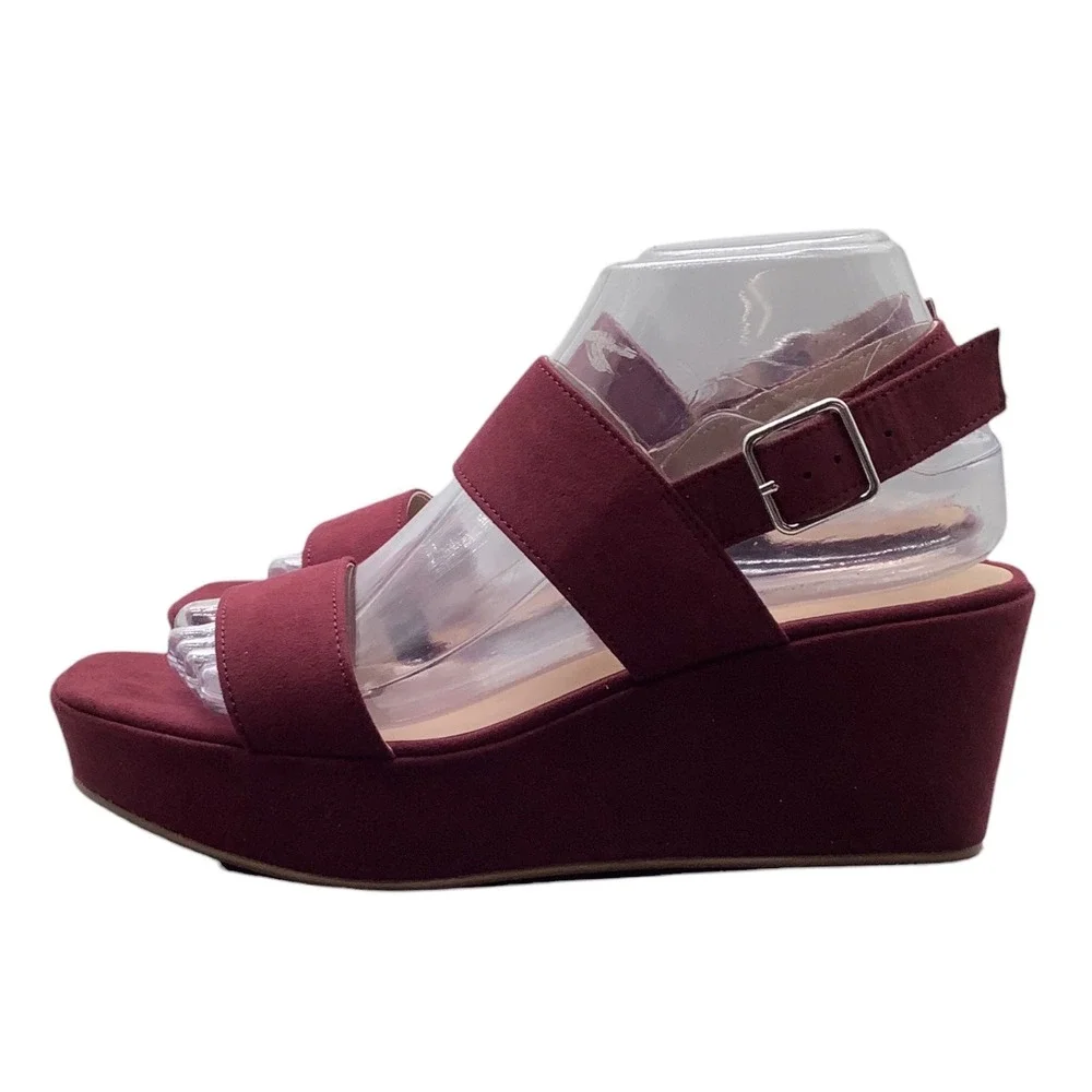 Style & Co Ardenn Port Burgundy Faux Suede Platform Wedge Sandals Womens Size 8